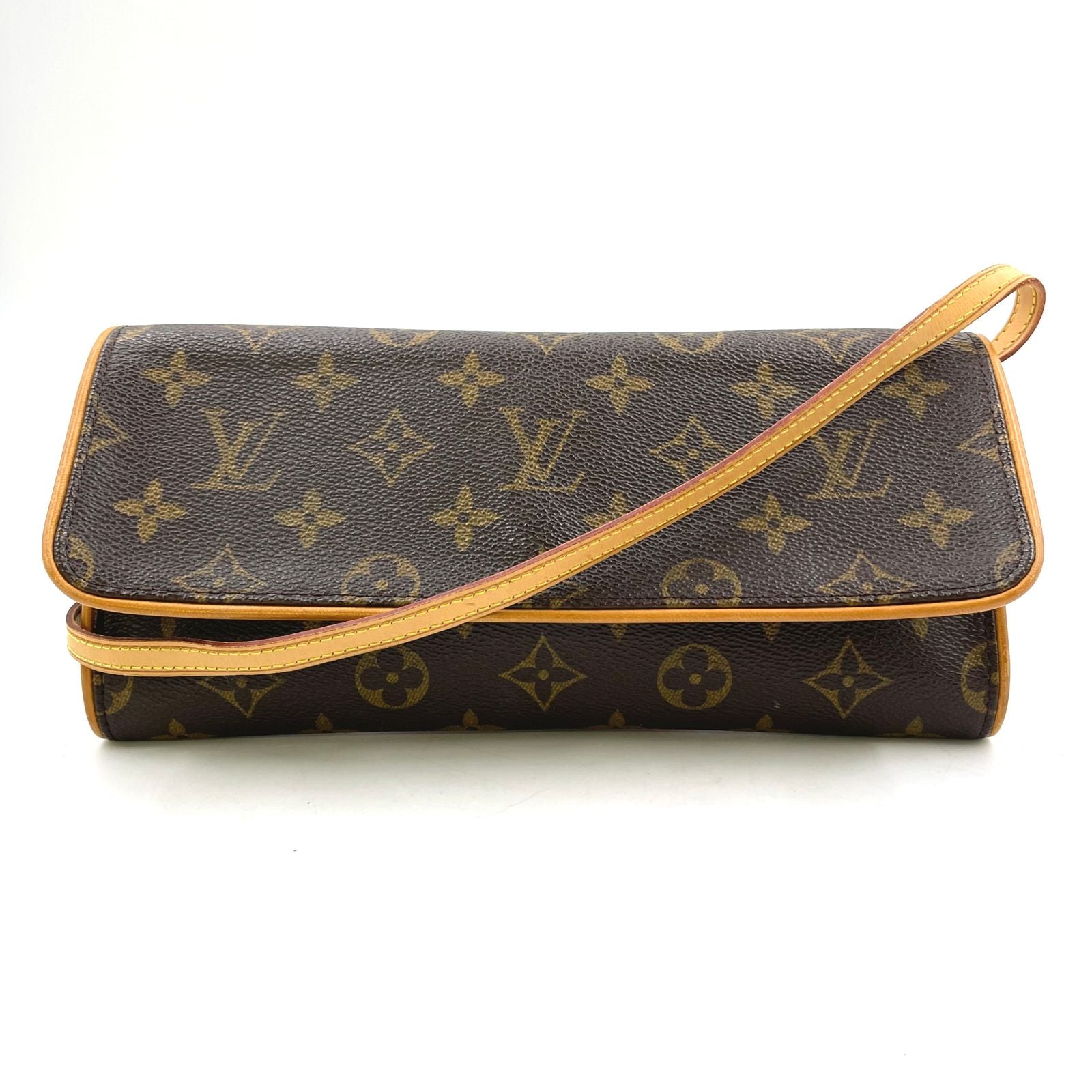 Louis Vuitton Pochette Twin GM Monogram Leather Brown Shoulder Bag Gold