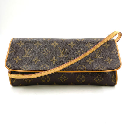 Louis Vuitton Pochette Twin GM Monogram Leather Brown Shoulder Bag Gold