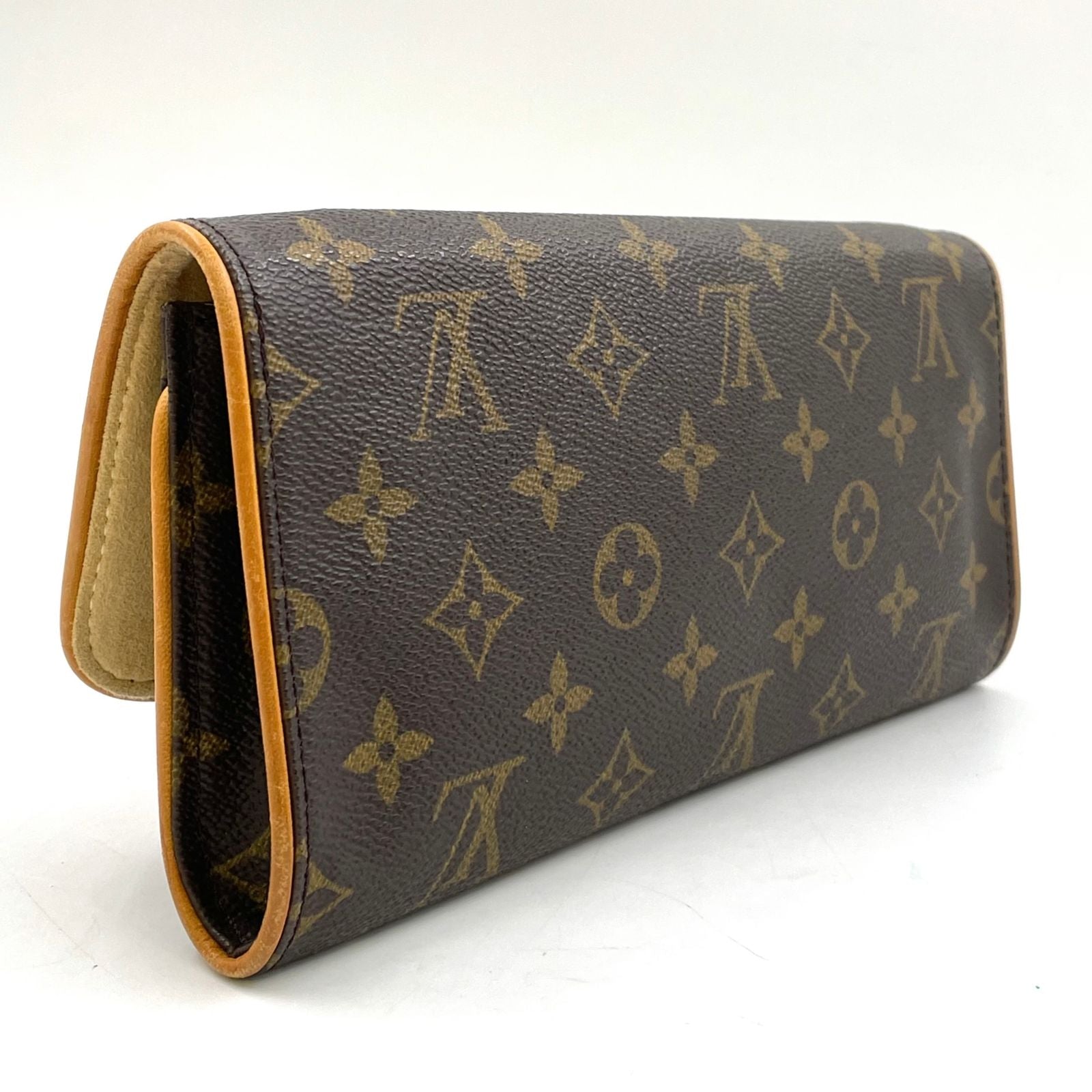 Louis Vuitton Pochette Twin GM Monogram Leather Brown Shoulder Bag Gold — view 2