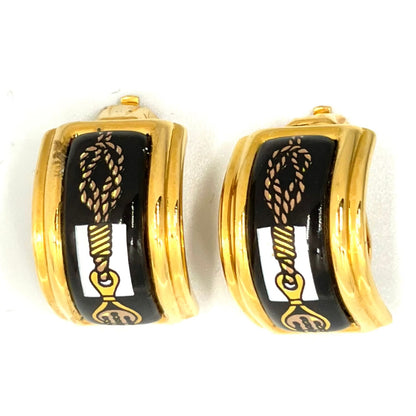 Hermes Enamel Gold Plated Black Earrings — view 4