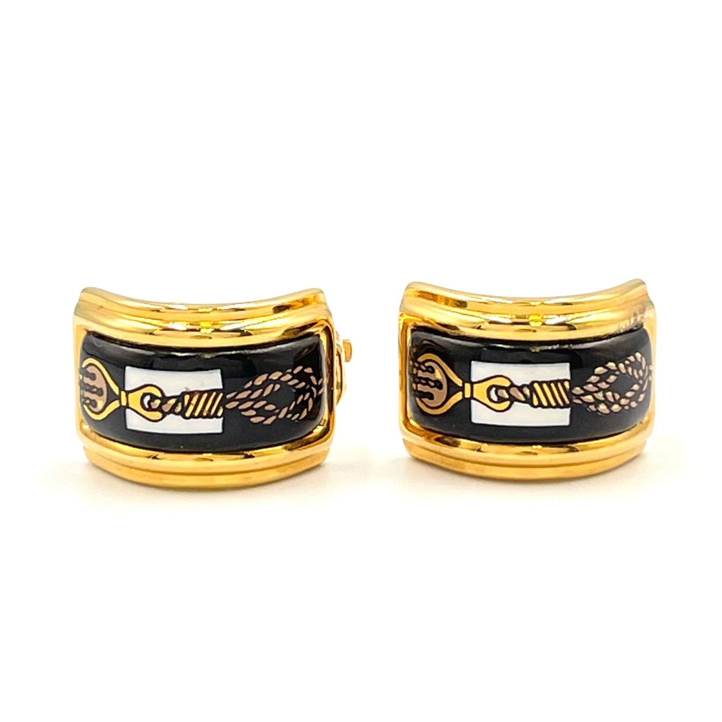 Hermes Enamel Gold Plated Black Earrings — view 7