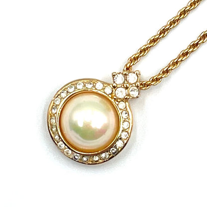 Dior Faux Pearl Line Stone Gold Necklace