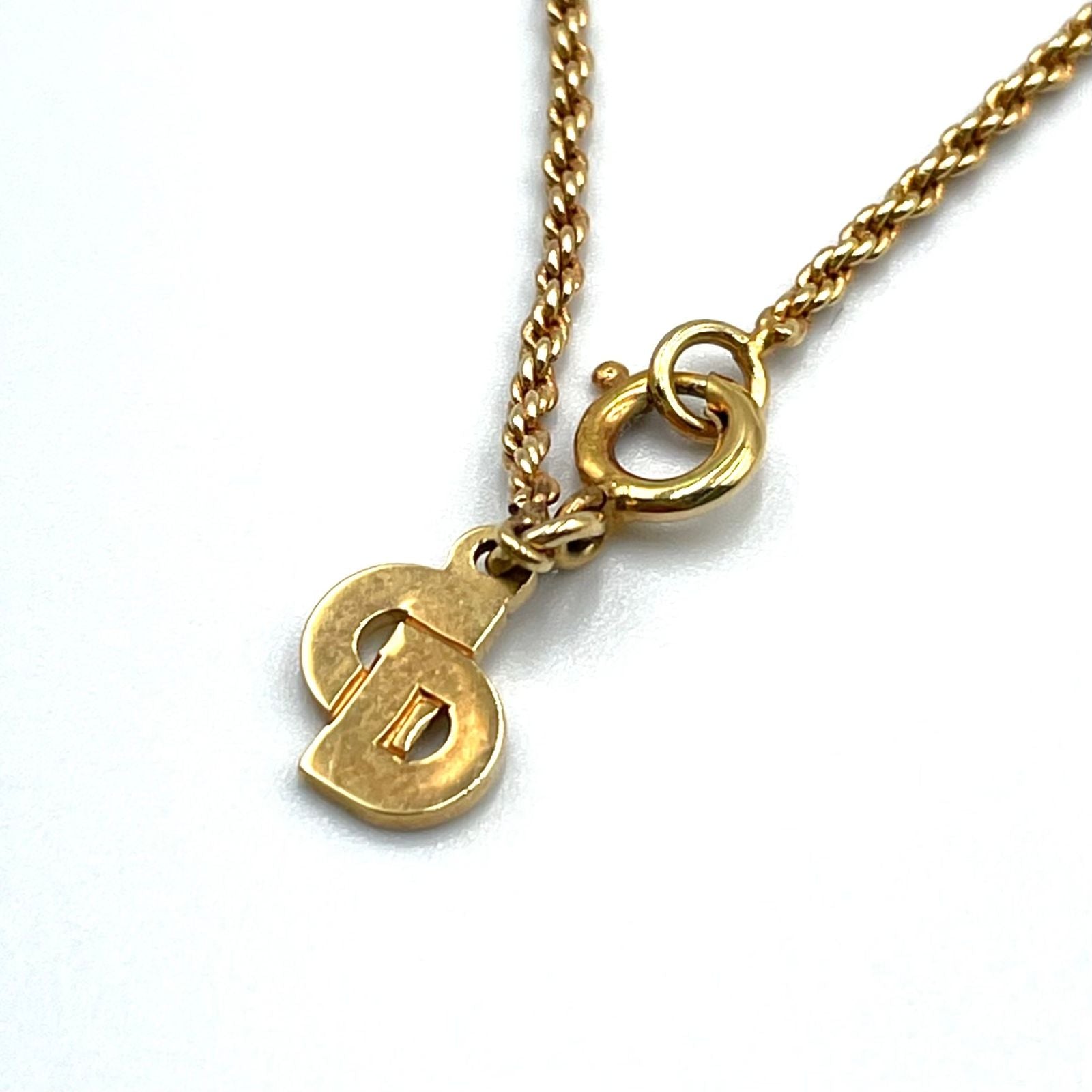Dior Faux Pearl Line Stone Gold Necklace — view 5