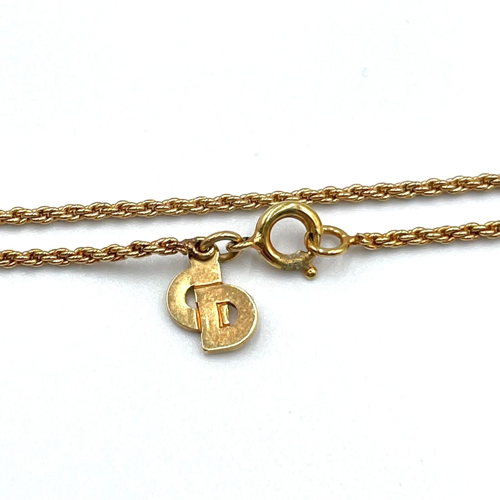 Dior Faux Pearl Line Stone Gold Necklace — view 7