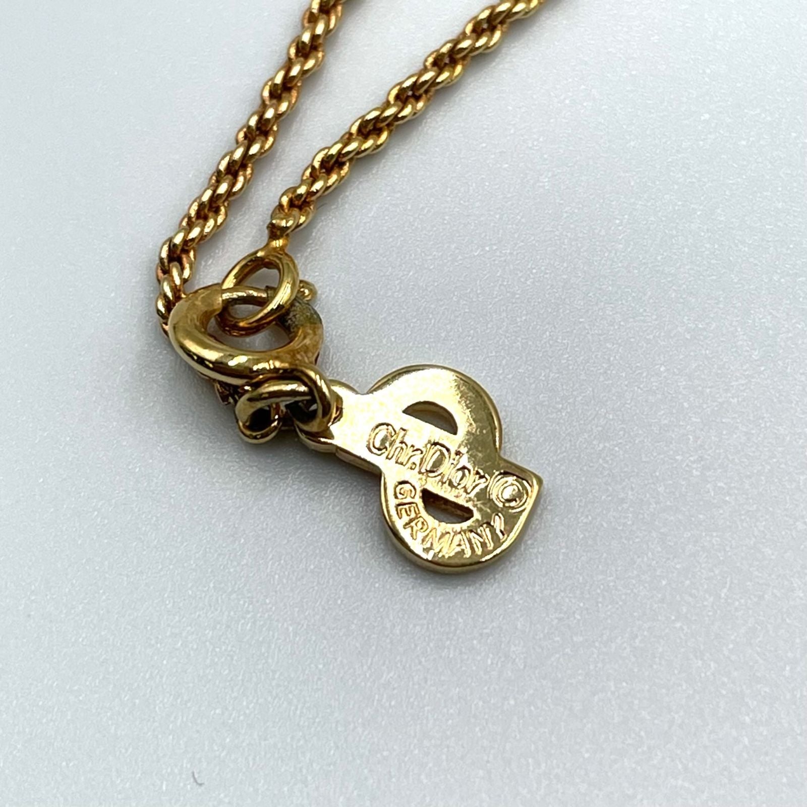 Dior Faux Pearl Line Stone Gold Necklace — view 4
