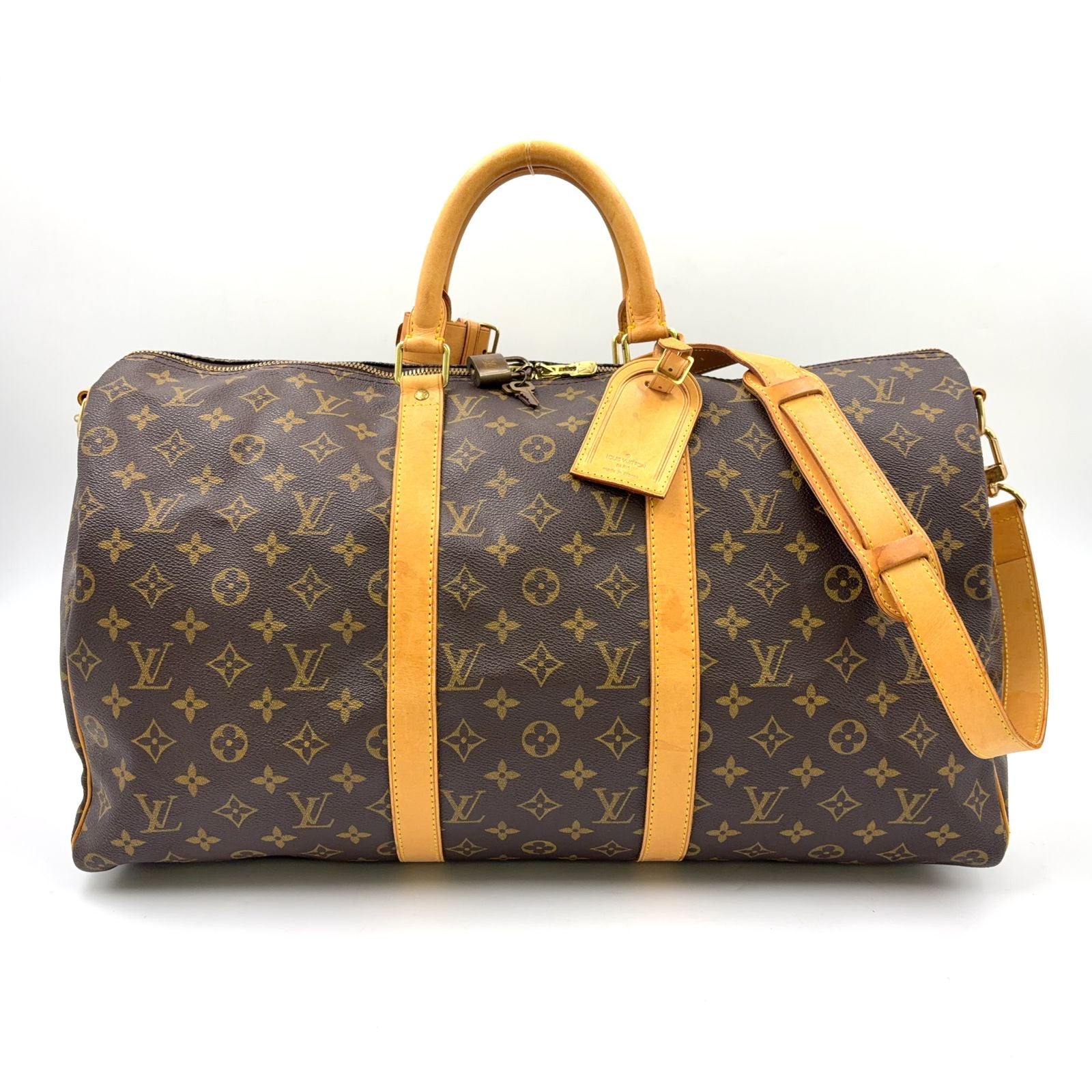 Louis Vuitton Keepall Bandouliere 50 Monogram Leather Brown Boston Bag Gold
