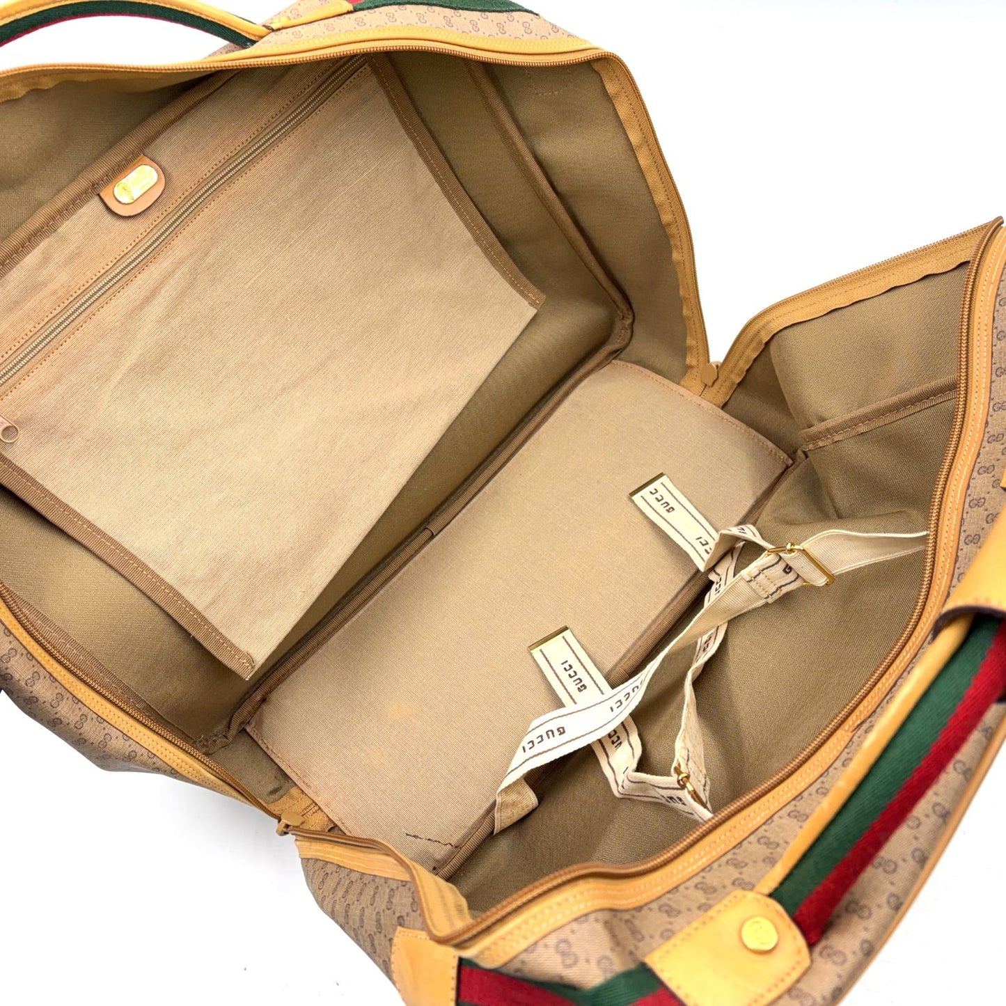 Gucci Micro GG Sherry Line Leather Green Beige Red Boston Bag — view 4