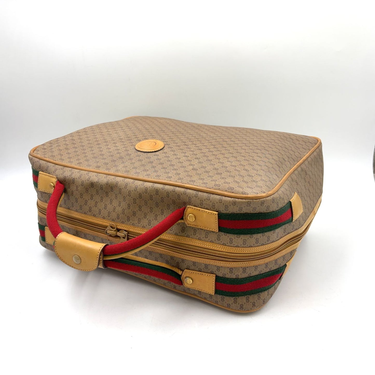 Gucci Micro GG Sherry Line Leather Green Beige Red Boston Bag — view 6