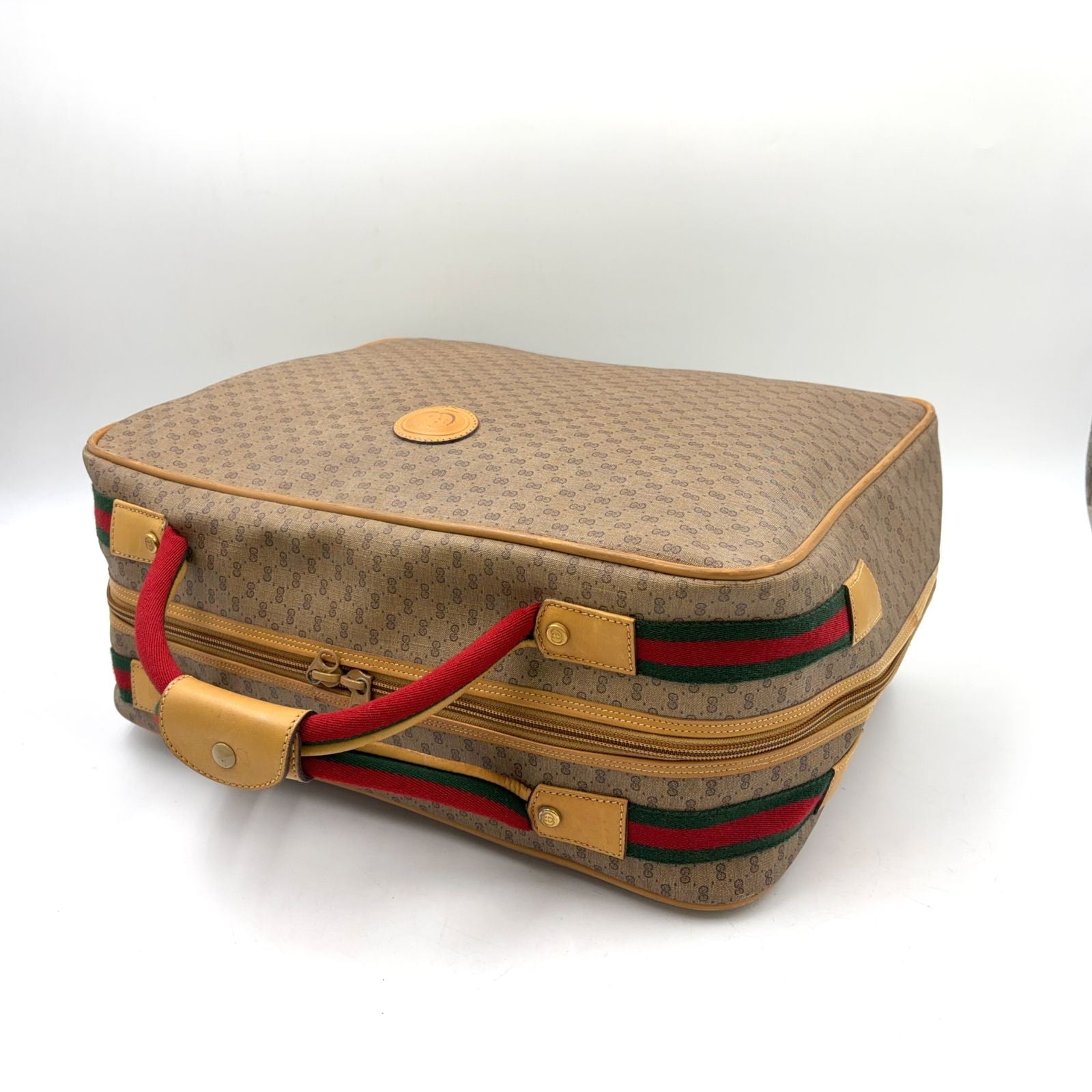 Gucci Micro GG Sherry Line Leather Green Beige Red Boston Bag — view 6