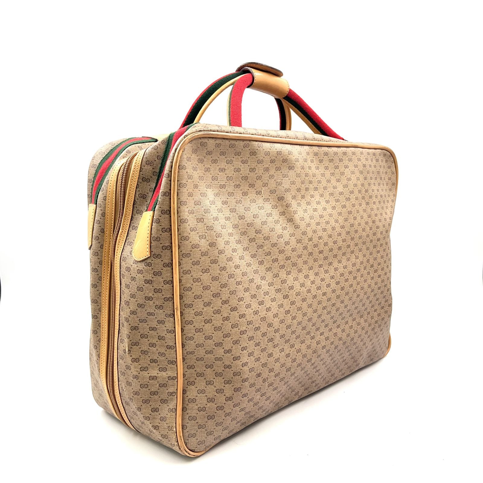 Gucci Micro GG Sherry Line Leather Green Beige Red Boston Bag — view 2