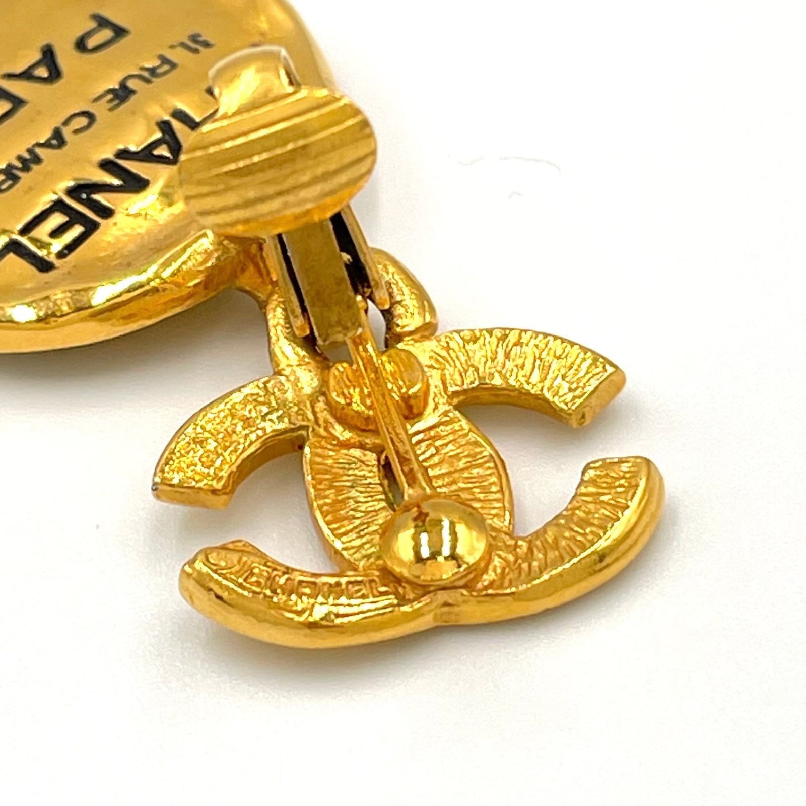 Chanel CC Logo Cambon Plate Gold Plated Earrings — view 8