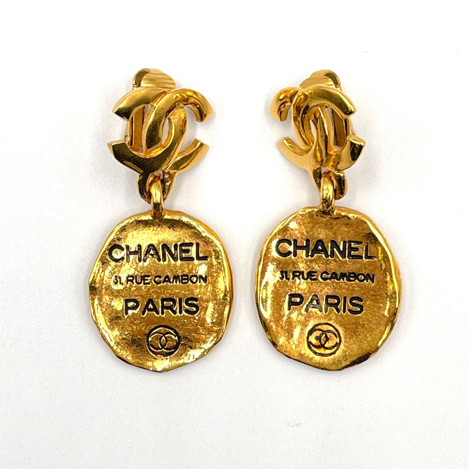 Chanel CC Logo Cambon Plate Gold Plated Earrings — view 4