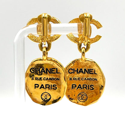 Chanel CC Logo Cambon Plate Gold Plated Earrings — view 2