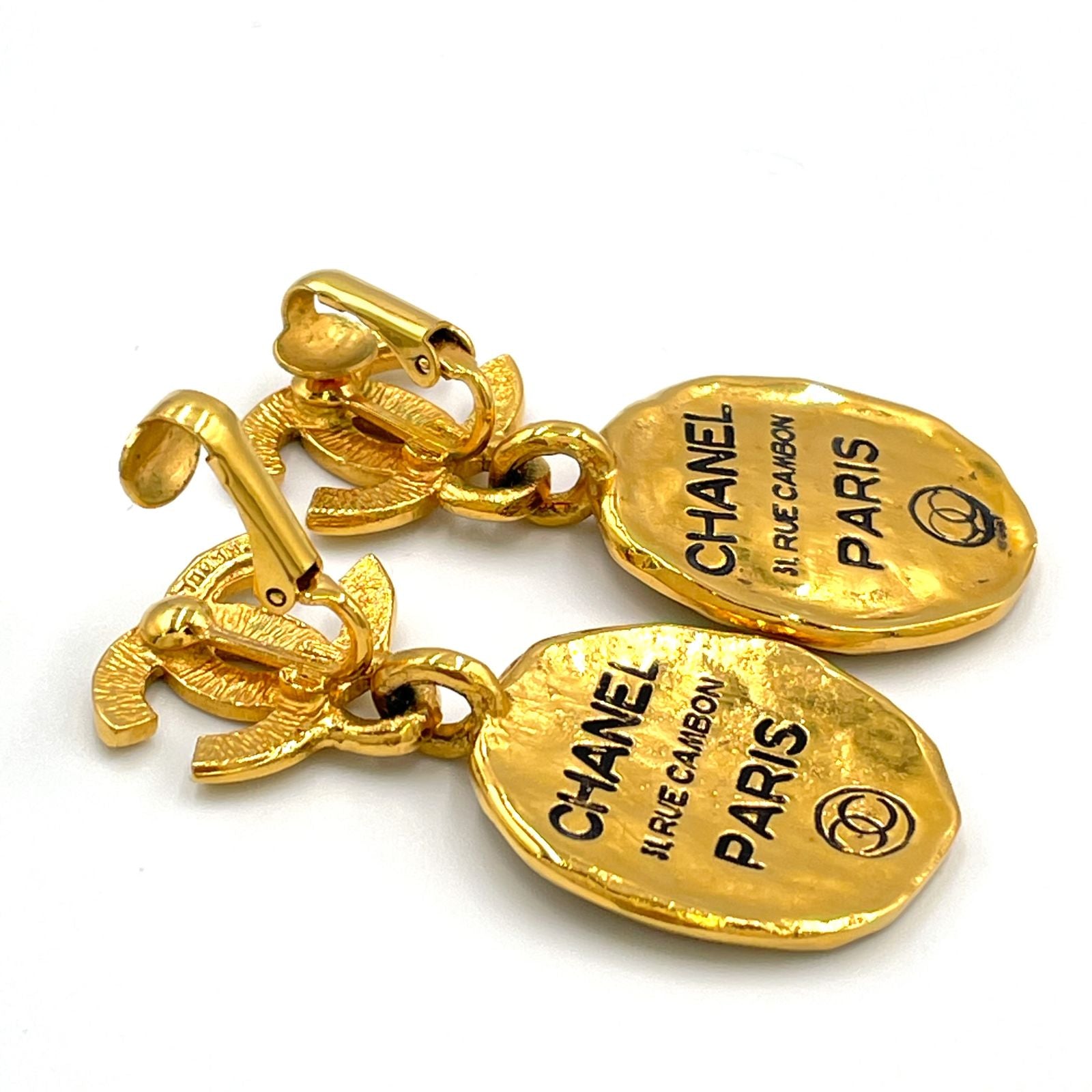 Chanel CC Logo Cambon Plate Gold Plated Earrings — view 9