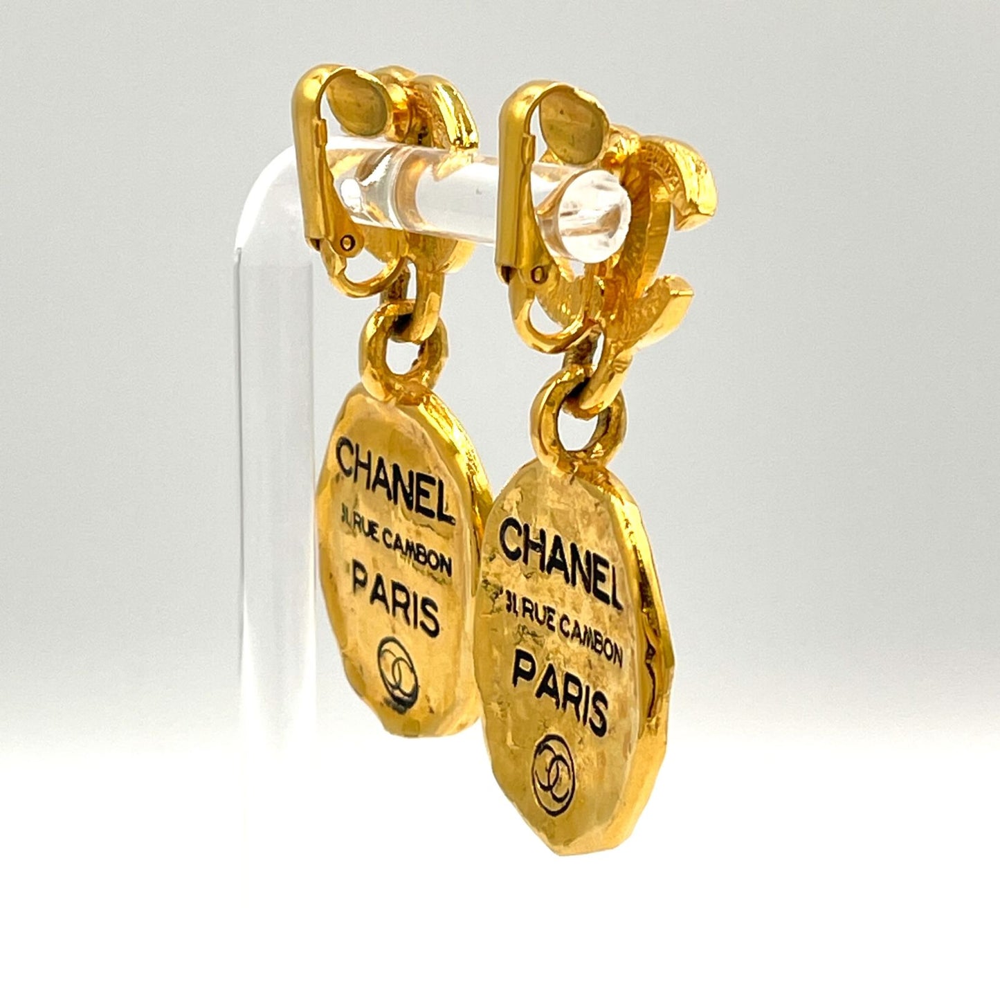 Chanel CC Logo Cambon Plate Gold Plated Earrings — view 3