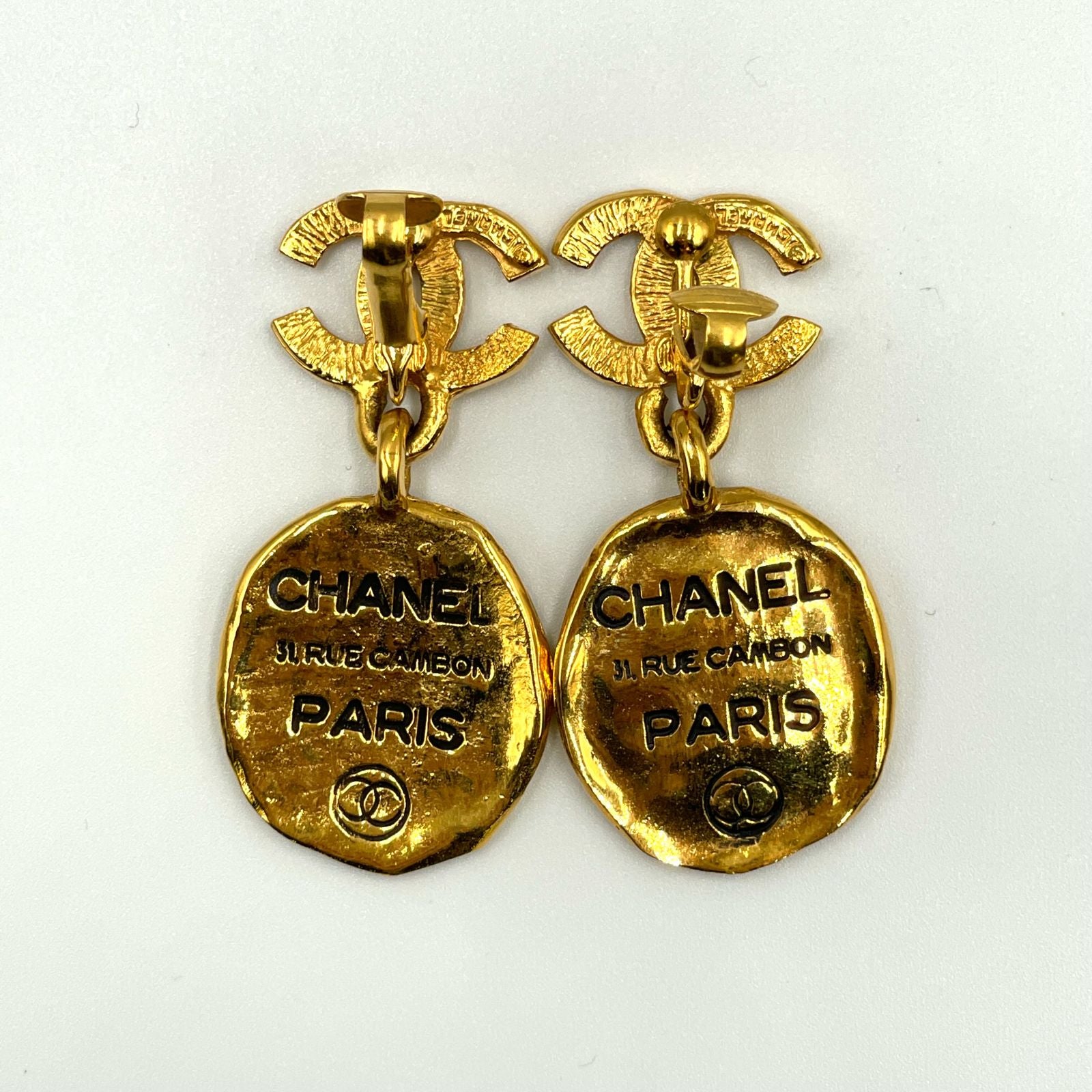 Chanel CC Logo Cambon Plate Gold Plated Earrings — view 5