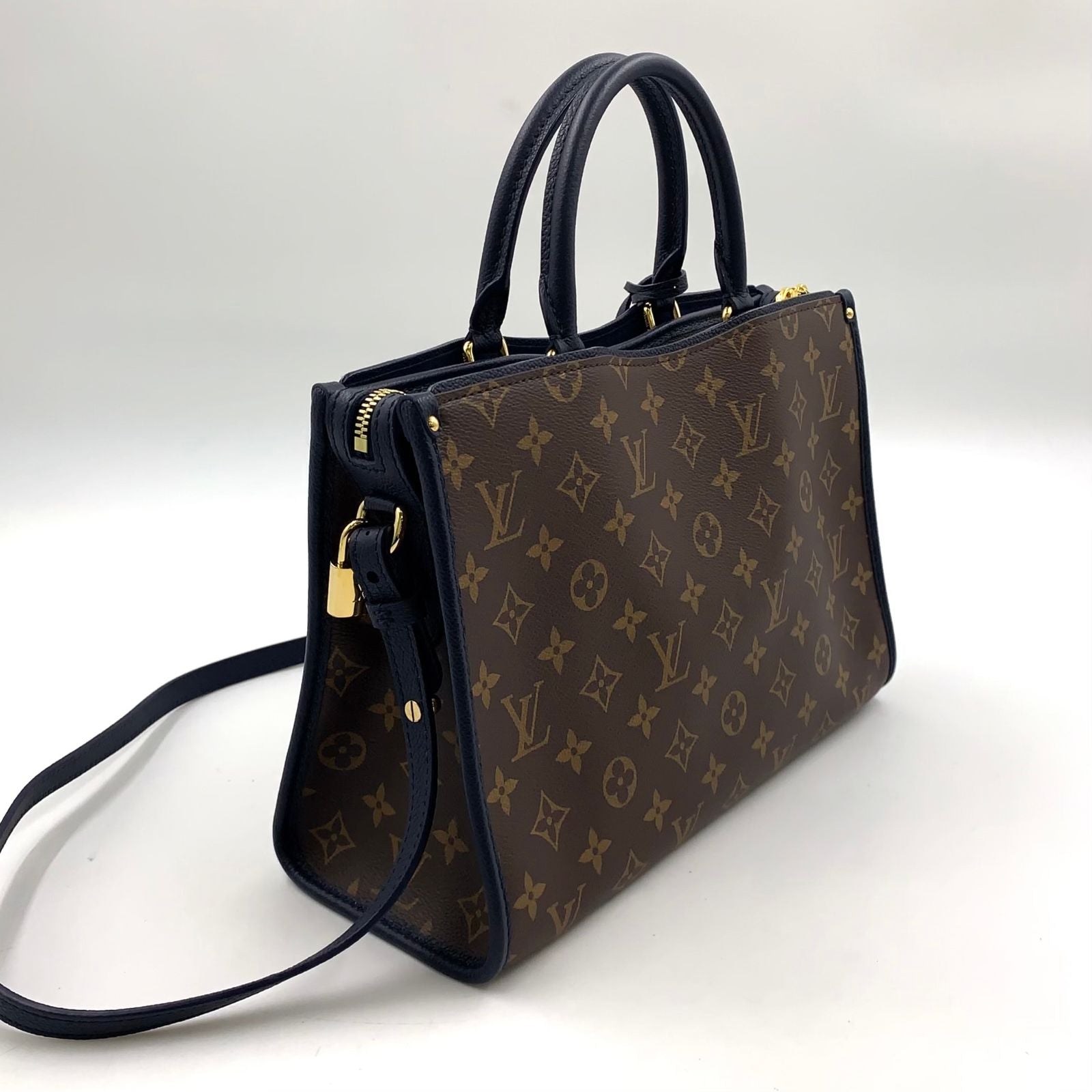 Louis Vuitton Popincourt PM Monogram 2-Way Leather Navy Brown Handbag Gold — view 2