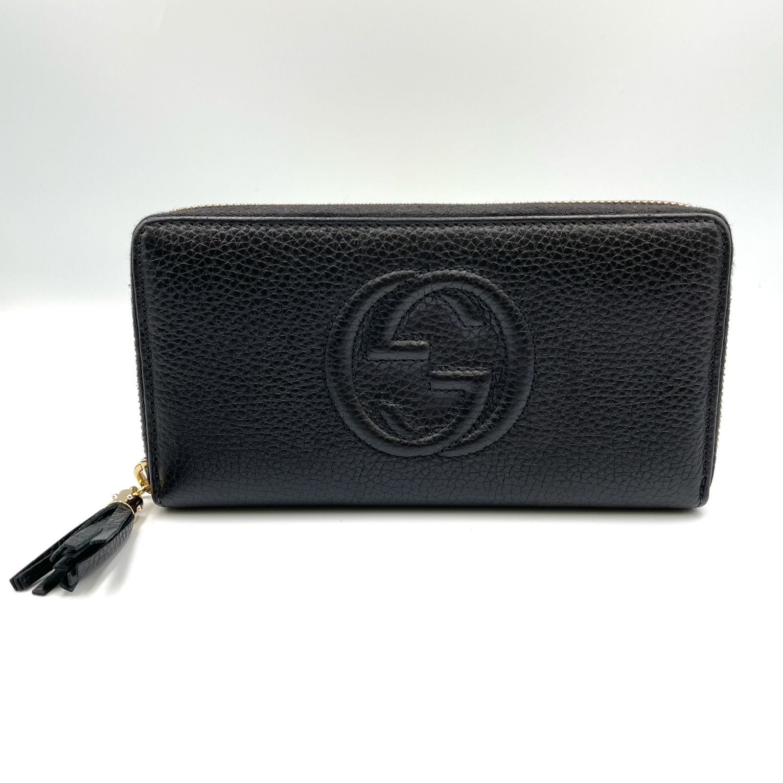 Gucci Soho Interlocking Zip Around Leather Black Wallet Gold
