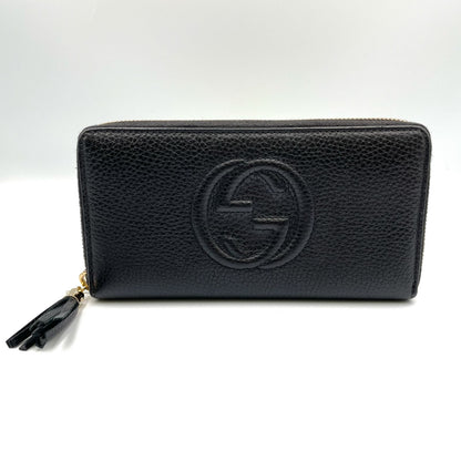 Gucci Soho Interlocking Zip Around Leather Black Wallet Gold