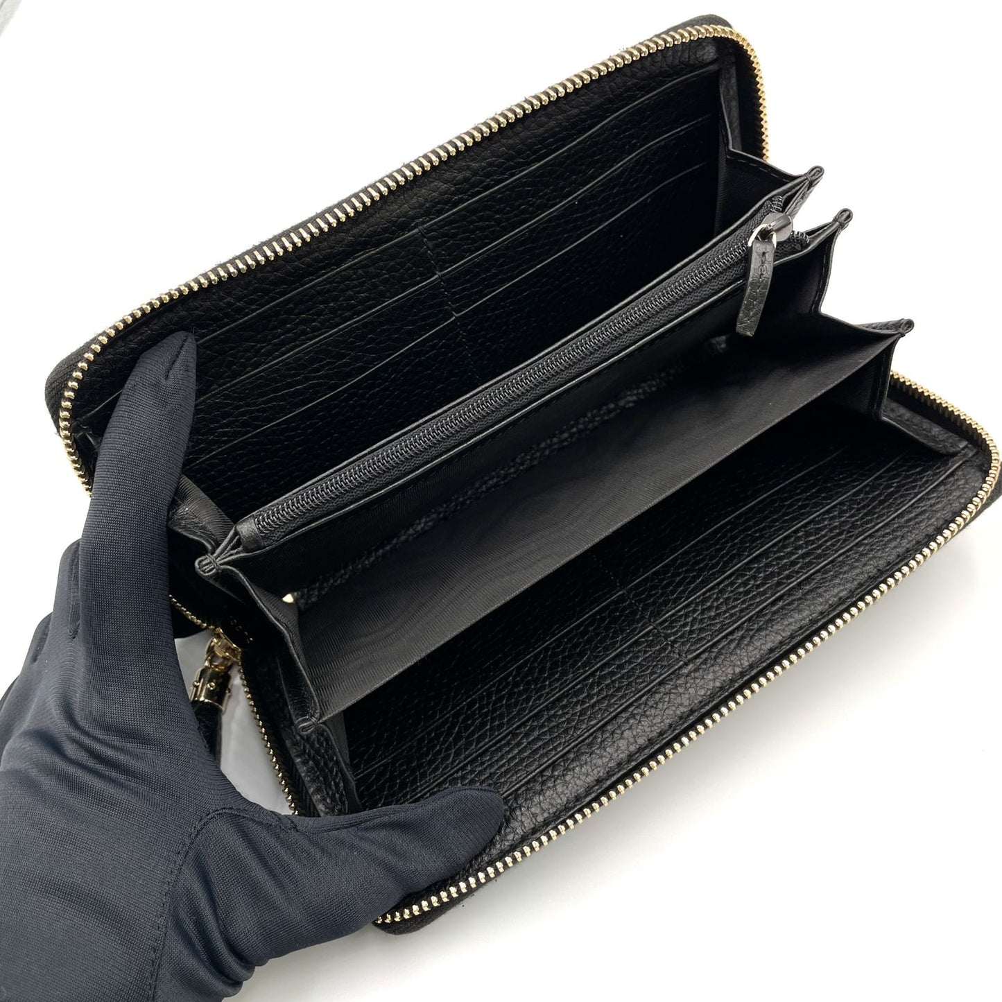 Gucci Soho Interlocking Zip Around Leather Black Wallet Gold — view 3