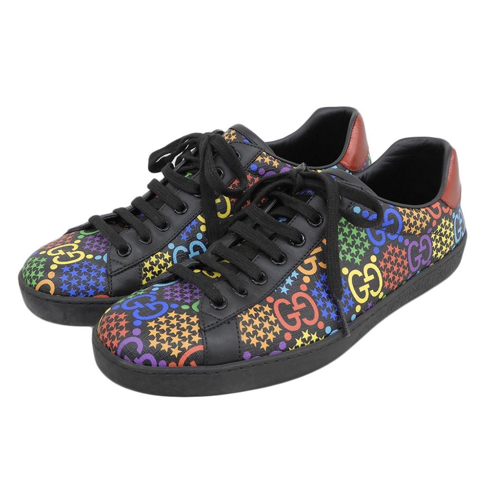 Gucci GG Psychedelic Low Cut Sneakers Shoes Black Multicolor