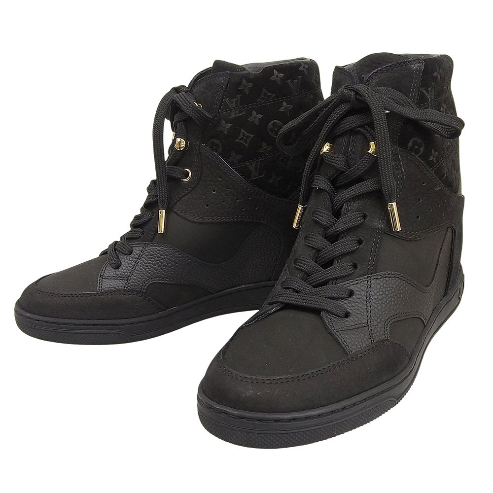 Louis Vuitton Suede Cut Replacement High Cut Sneakers in Heels Shoes Black