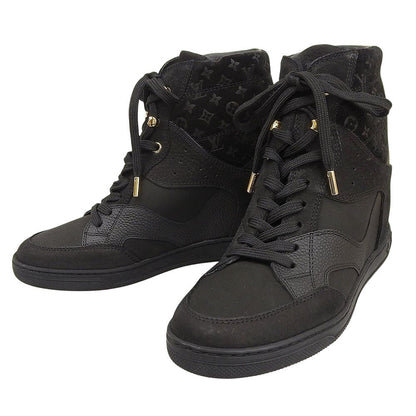 Louis Vuitton Suede Cut Replacement High Cut Sneakers in Heels Shoes Black