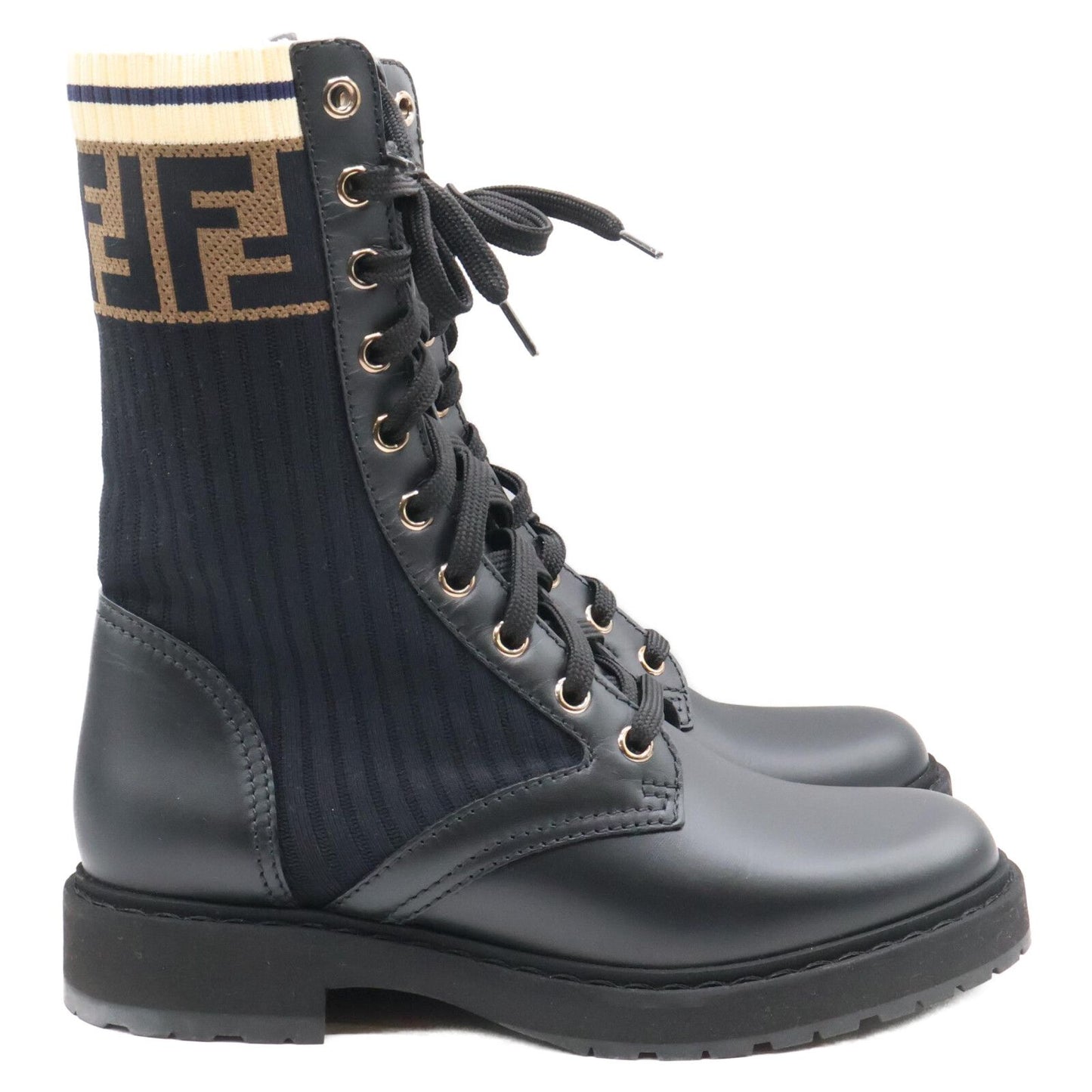 Fendi Zucca Pattern Combat Knit Boots Rococo — view 4