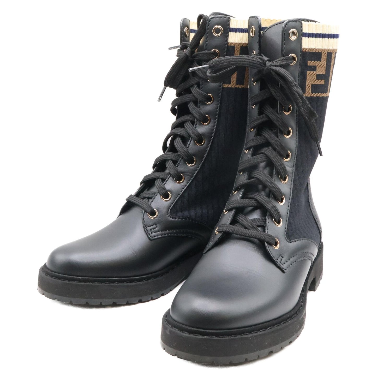 Fendi Zucca Pattern Combat Knit Boots Rococo