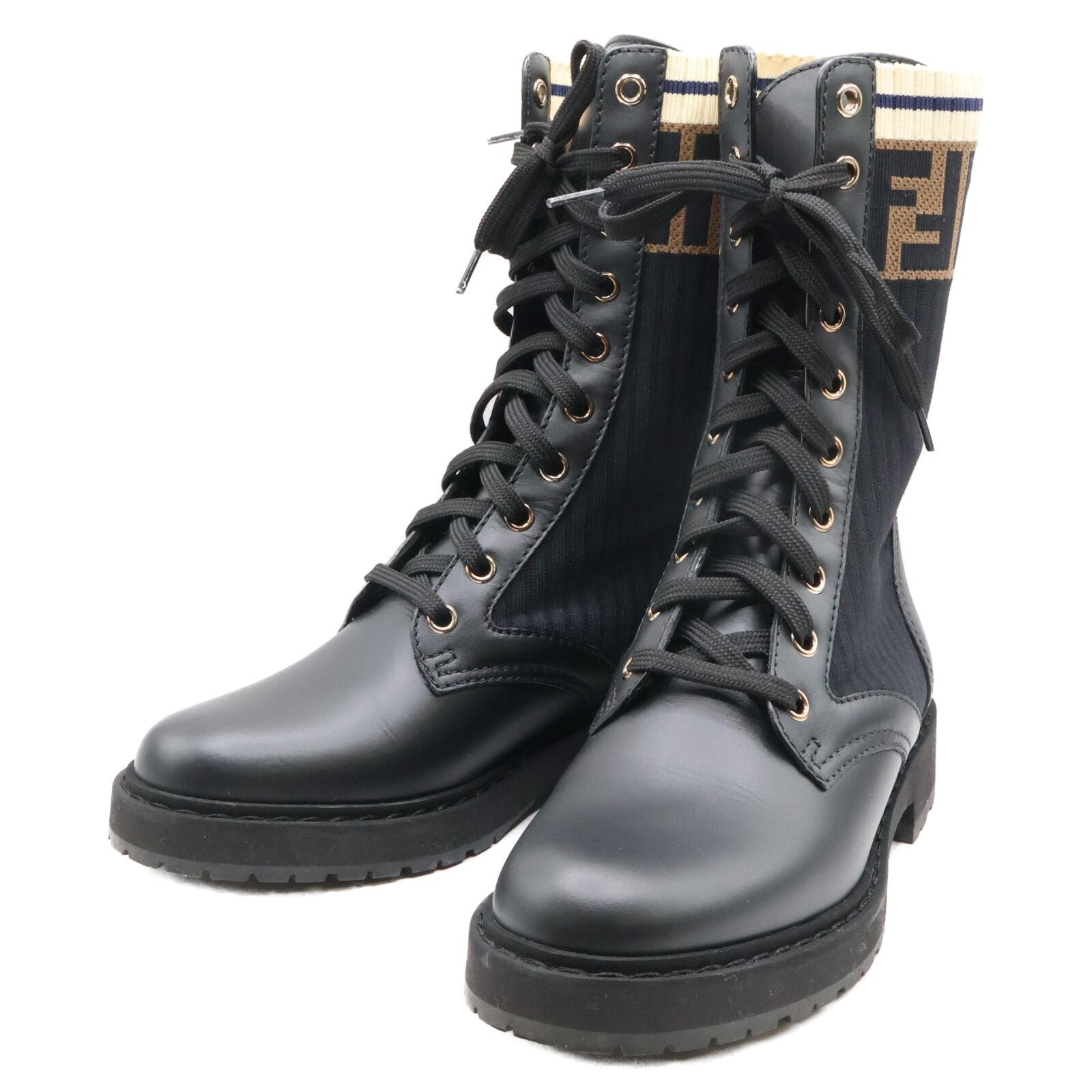 Fendi Zucca Pattern Combat Knit Boots Rococo