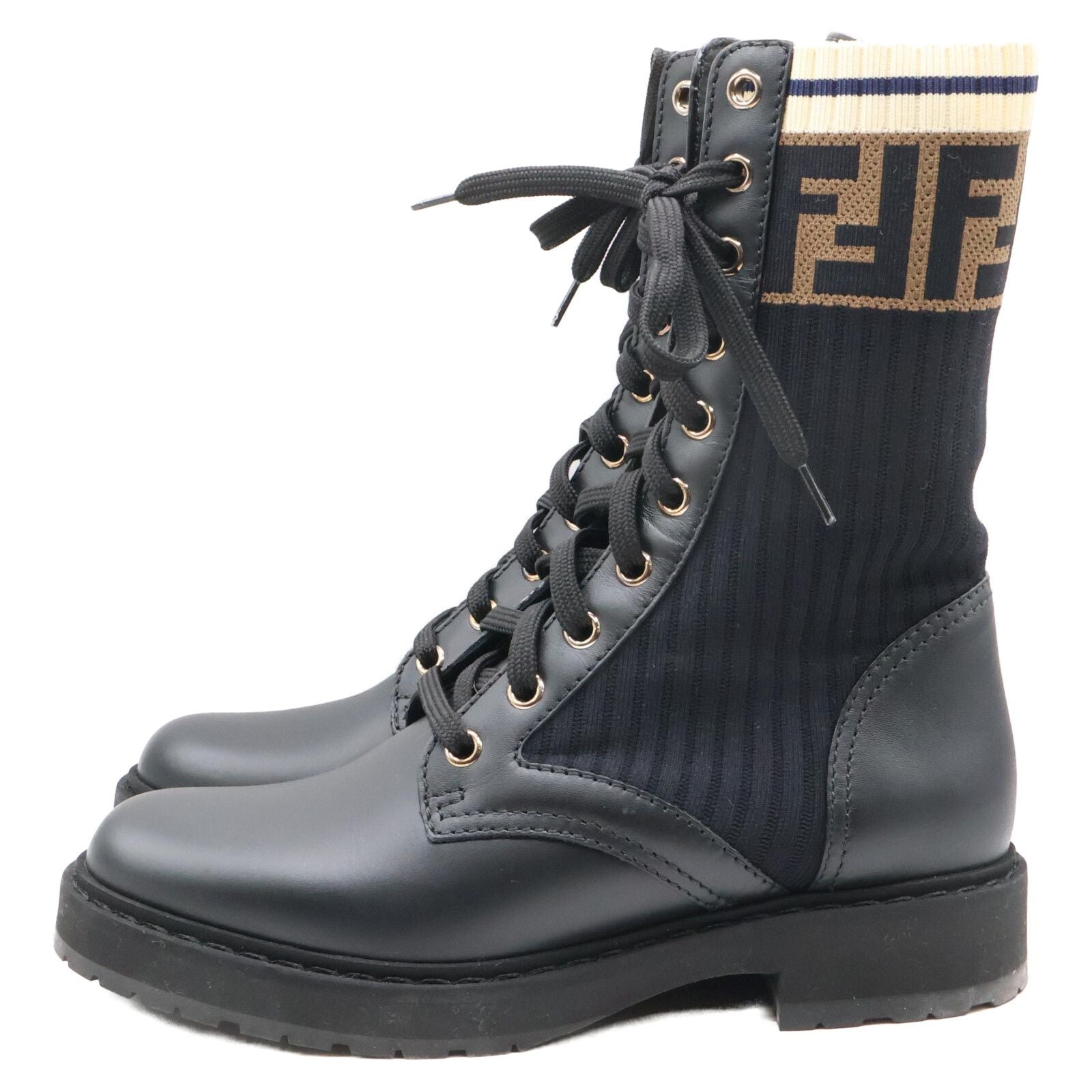 Fendi Zucca Pattern Combat Knit Boots Rococo — view 2