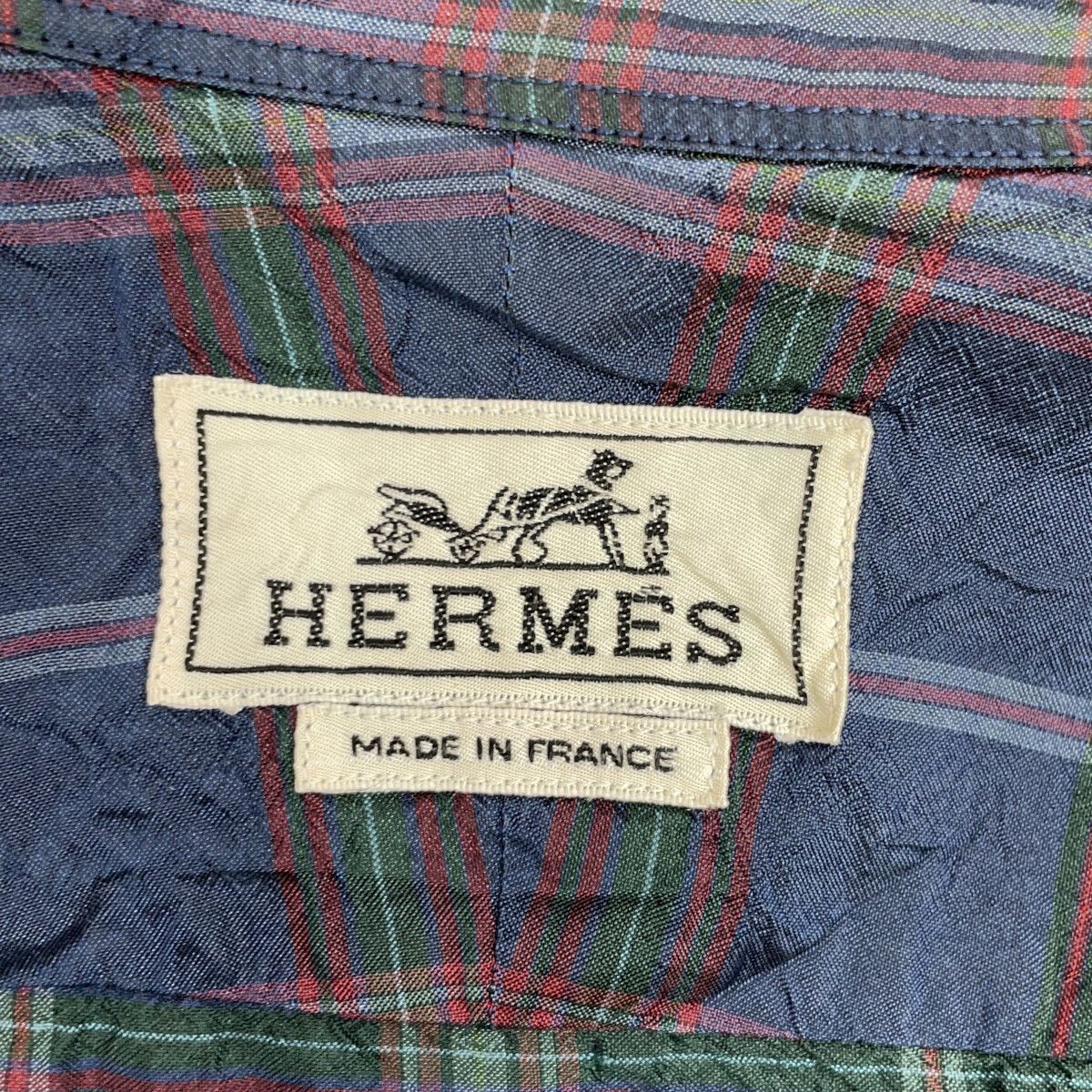 Hermes Blue Madras Check Silk 100 Long Sleeve Shirt 42 — view 5
