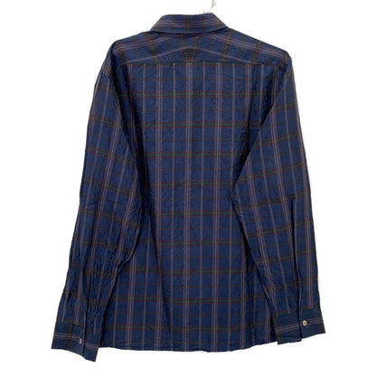 Hermes Blue Madras Check Silk 100 Long Sleeve Shirt 42 — view 2
