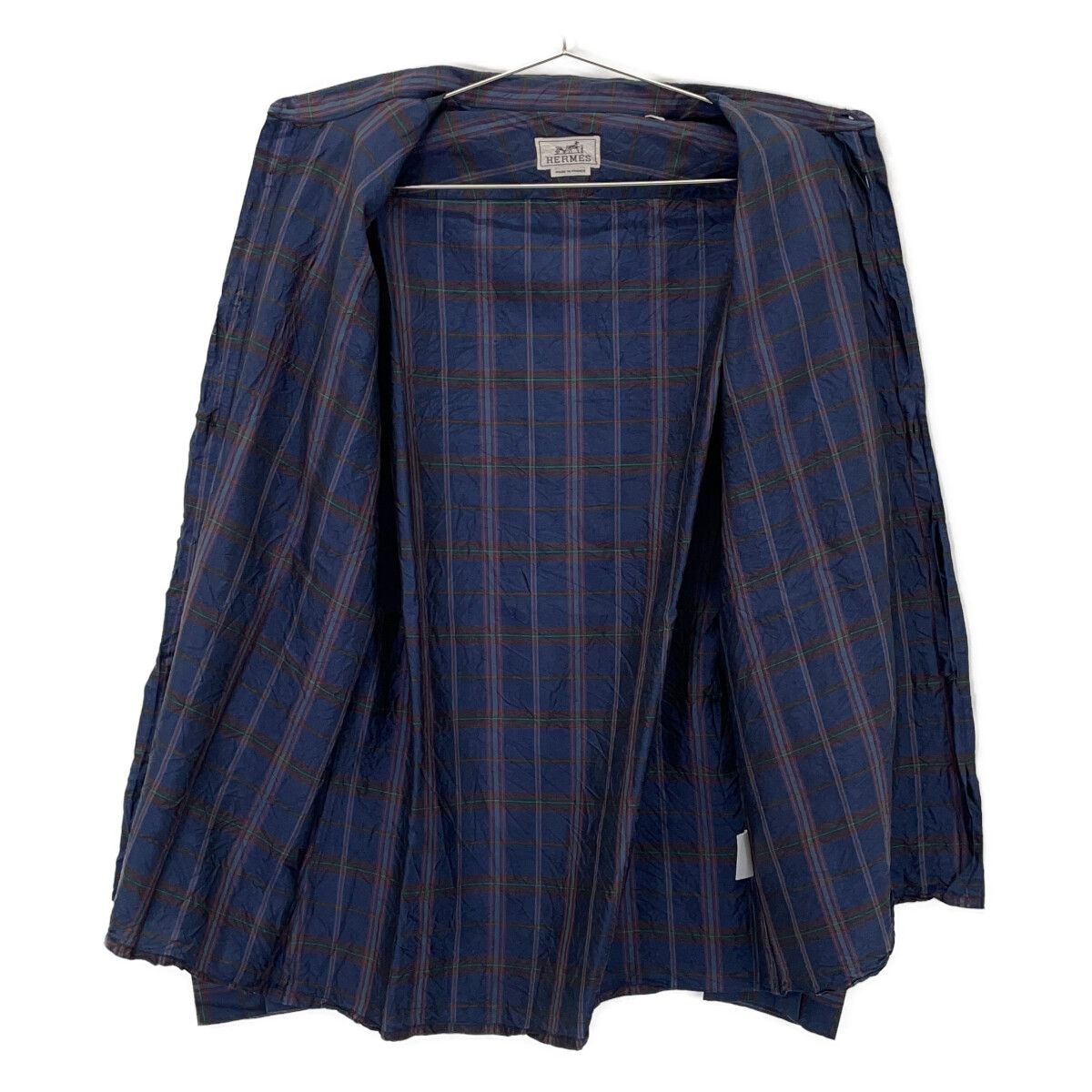 Hermes Blue Madras Check Silk 100 Long Sleeve Shirt 42 — view 3