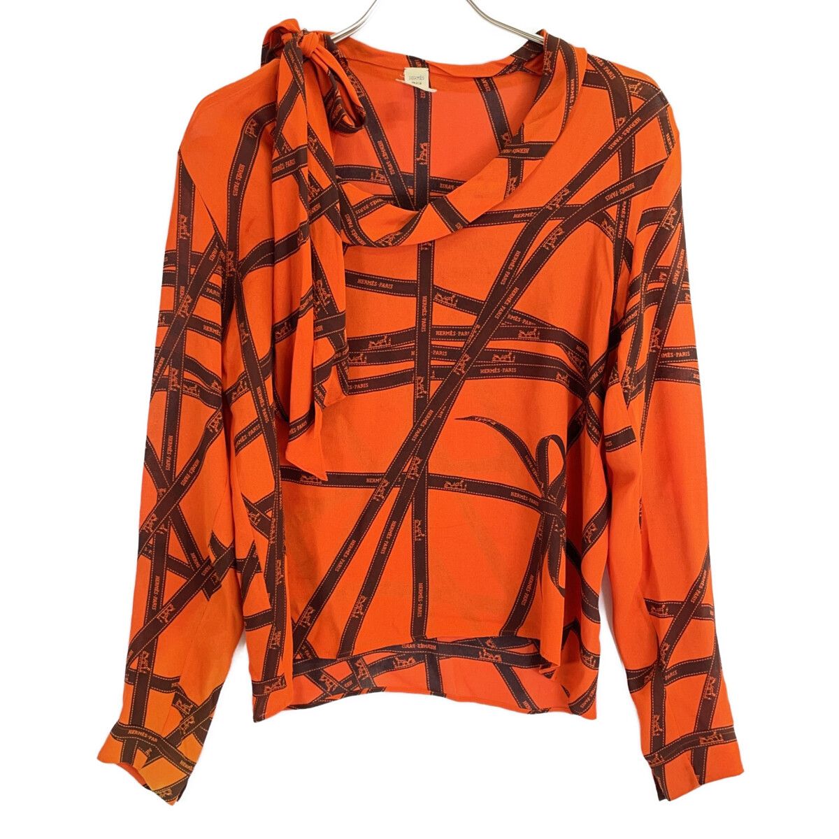 Hermes Martin Margiela Era Bolduc Ribbon Silk Bowtie Blouse 34