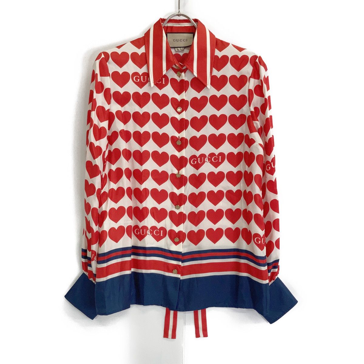 Gucci Ivory Red Silk Heart Bowtie Shirt 40