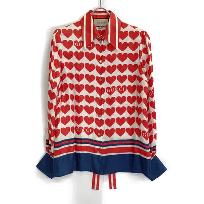 Gucci Ivory Red Silk Heart Bowtie Shirt 40