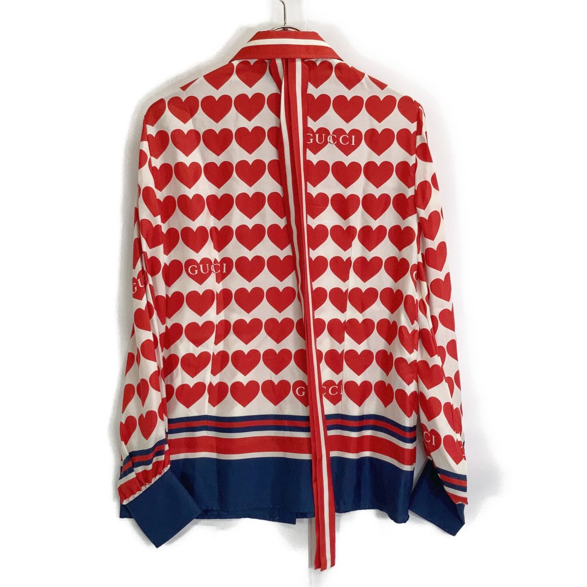Gucci Ivory Red Silk Heart Bowtie Shirt 40 — view 2
