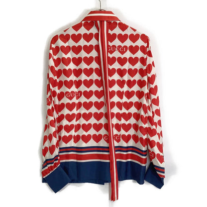 Gucci Ivory Red Silk Heart Bowtie Shirt 40 — view 2