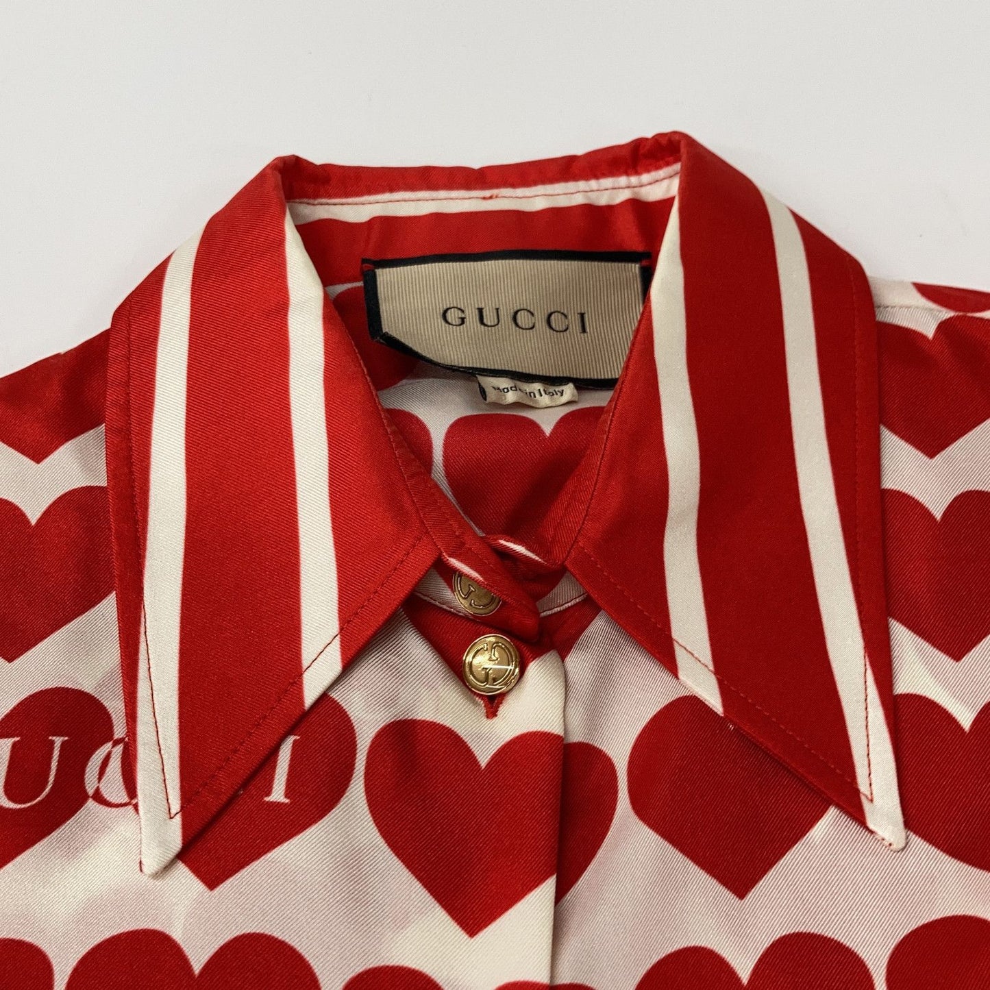 Gucci Ivory Red Silk Heart Bowtie Shirt 40 — view 6