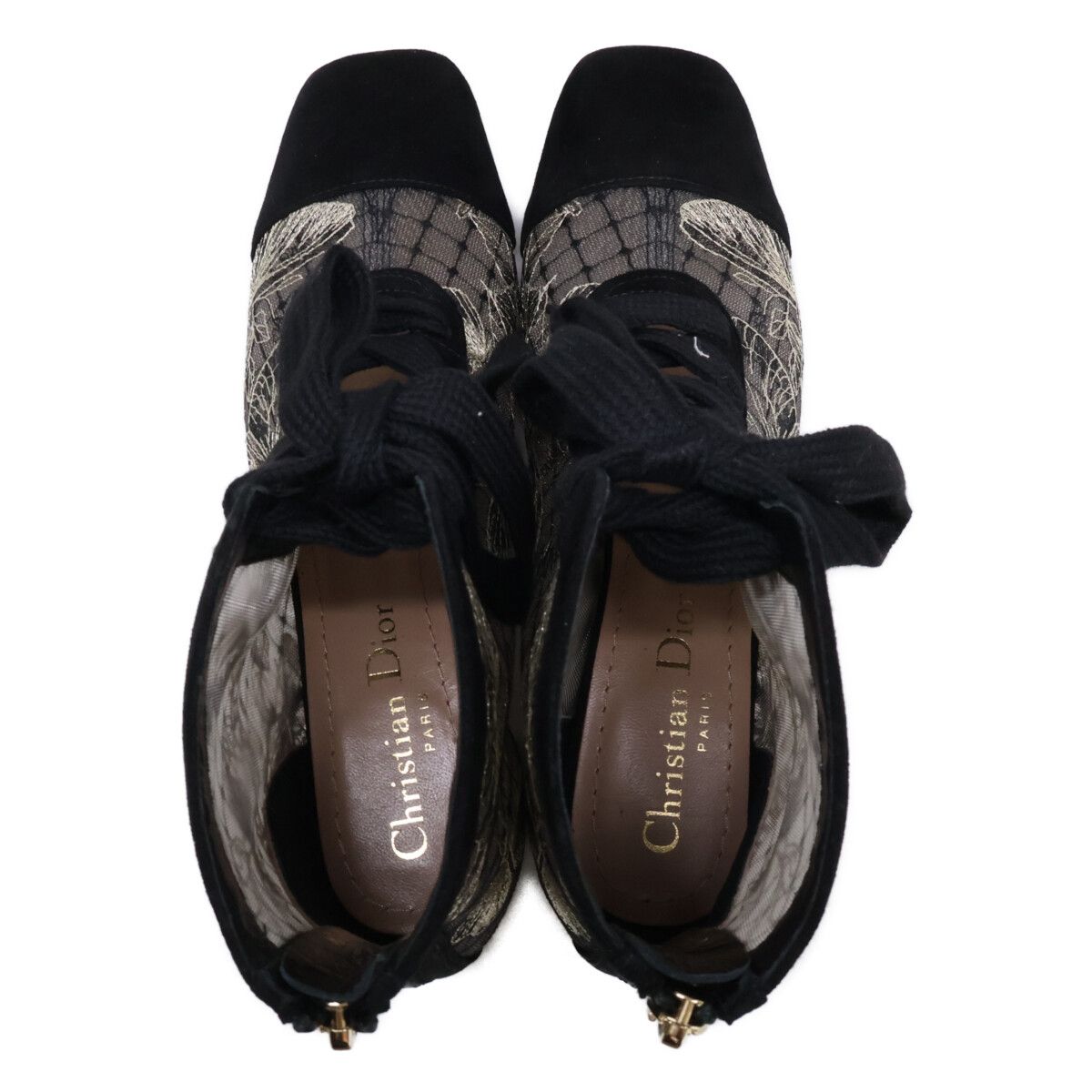 Dior Naughtily-d Suede Embroidered Mesh Butterfly Lace Up Heels Short Boots — view 5