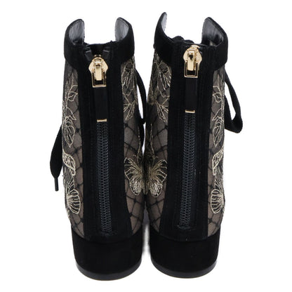Dior Naughtily-d Suede Embroidered Mesh Butterfly Lace Up Heels Short Boots — view 3