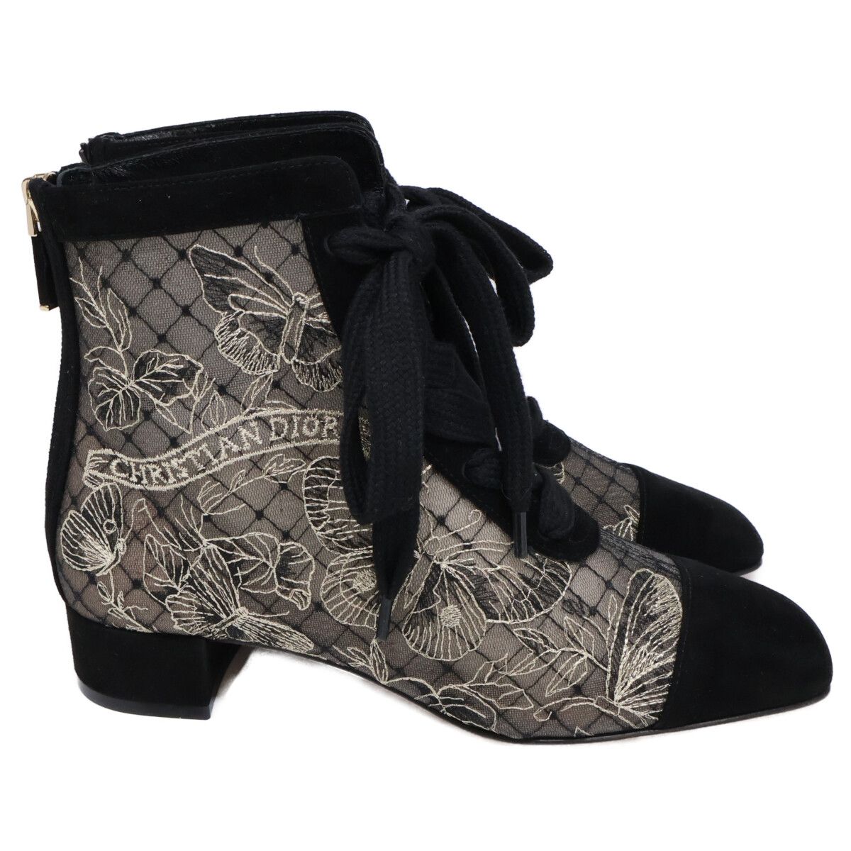 Dior Naughtily-d Suede Embroidered Mesh Butterfly Lace Up Heels Short Boots — view 4