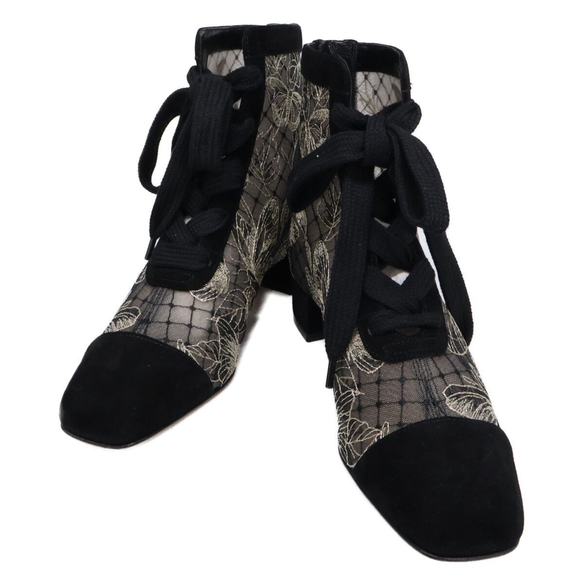 Dior Naughtily-d Suede Embroidered Mesh Butterfly Lace Up Heels Short Boots