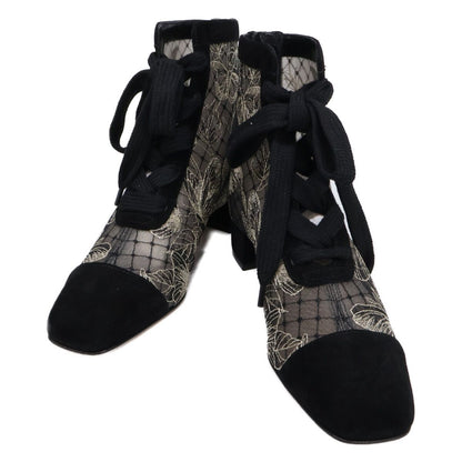 Dior Naughtily-d Suede Embroidered Mesh Butterfly Lace Up Heels Short Boots