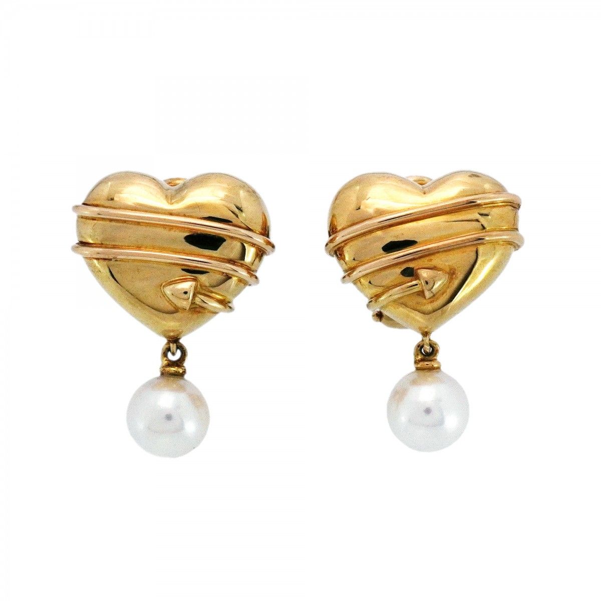 Tiffany & Co Earrings Heart Yellow Gold Pearl