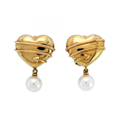 Tiffany & Co Earrings Heart Yellow Gold Pearl