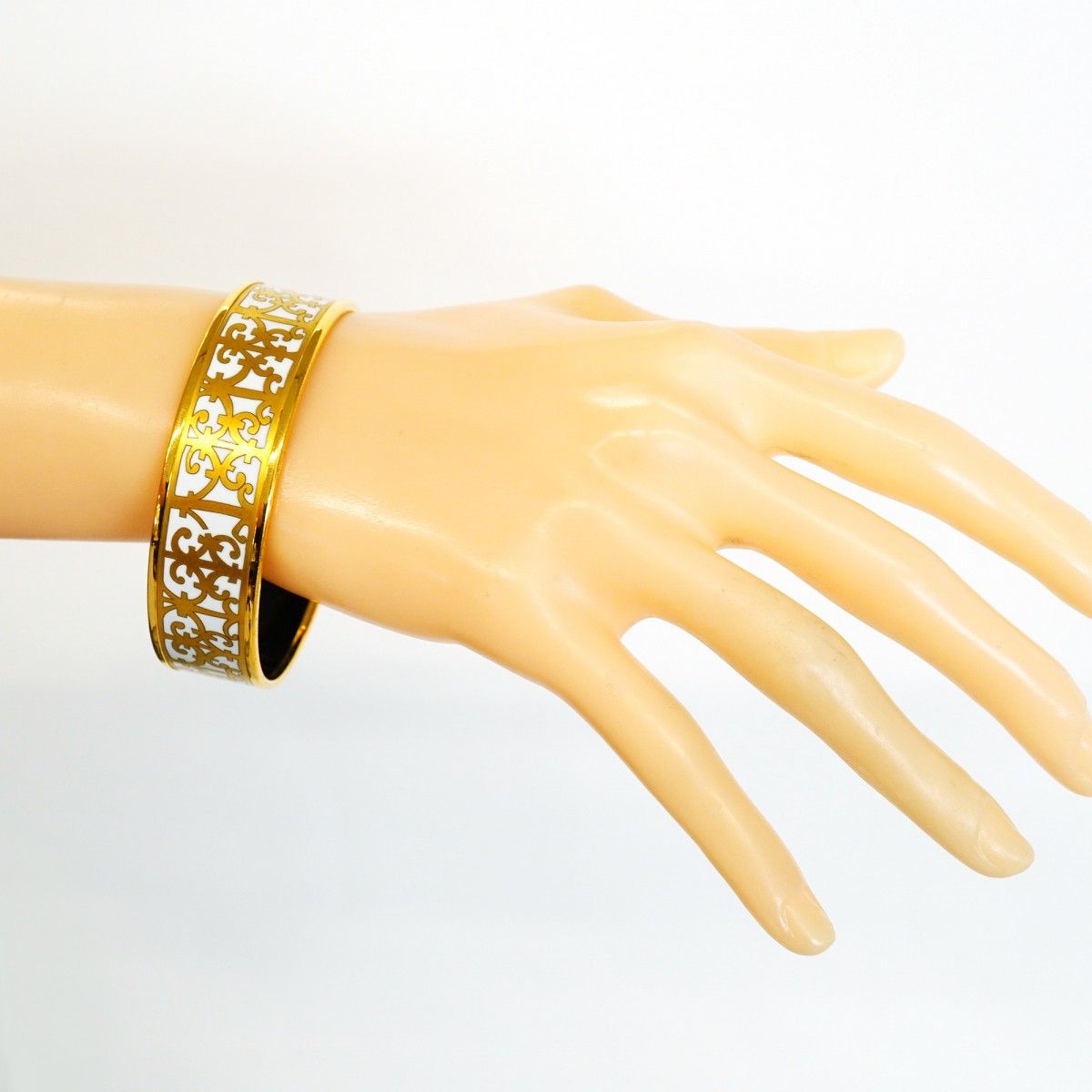 Hermes Bangle Enamel GM Gold Plated Cloisonne White Bracelet — view 6