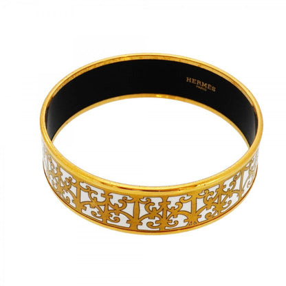Hermes Bangle Enamel GM Gold Plated Cloisonne White Bracelet