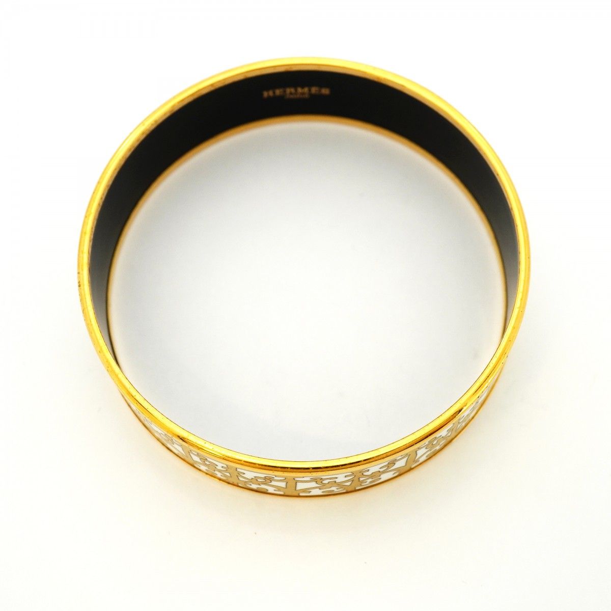 Hermes Bangle Enamel GM Gold Plated Cloisonne White Bracelet — view 3